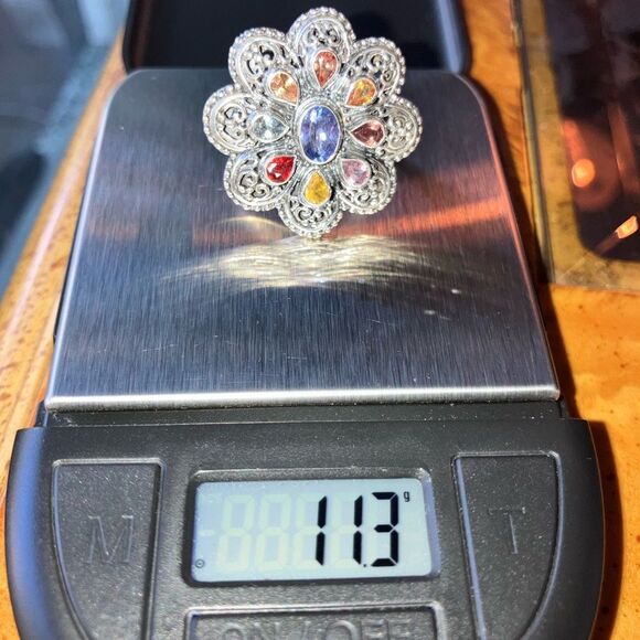 Natural Tanzanite Sapphire Sterling Silver Cocktail Ring Size 9 - Picture 9 of 9